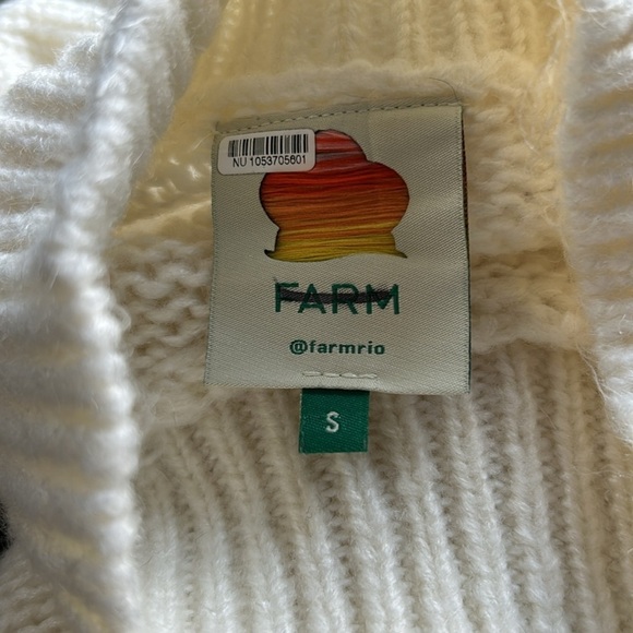 Farm Rio Floral Applique Lantern Sleeve Sweater Cream Mock Neck Trendy Sz S - Picture 10 of 16